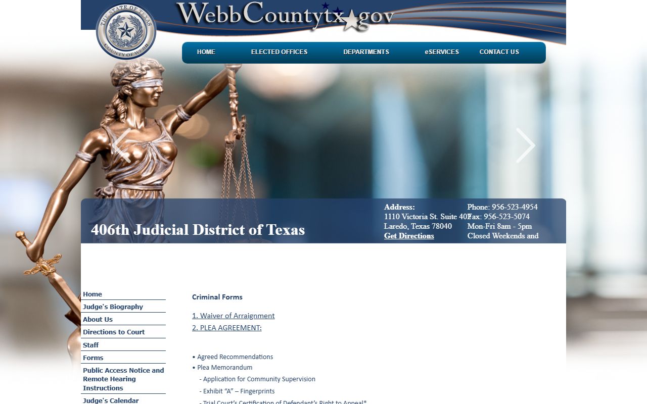 Webb County 406th District Court forms page