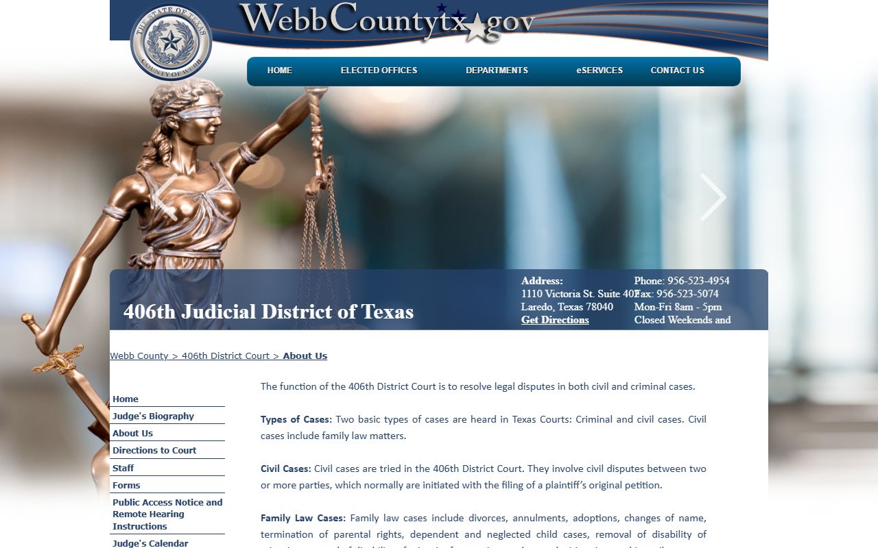 Webb County 406th District Court overview of case types
