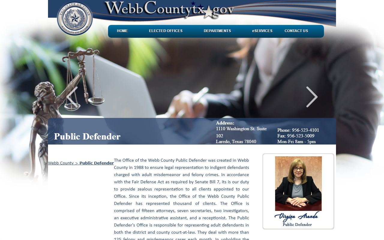 Webb County public defender page tied to arrest records defense