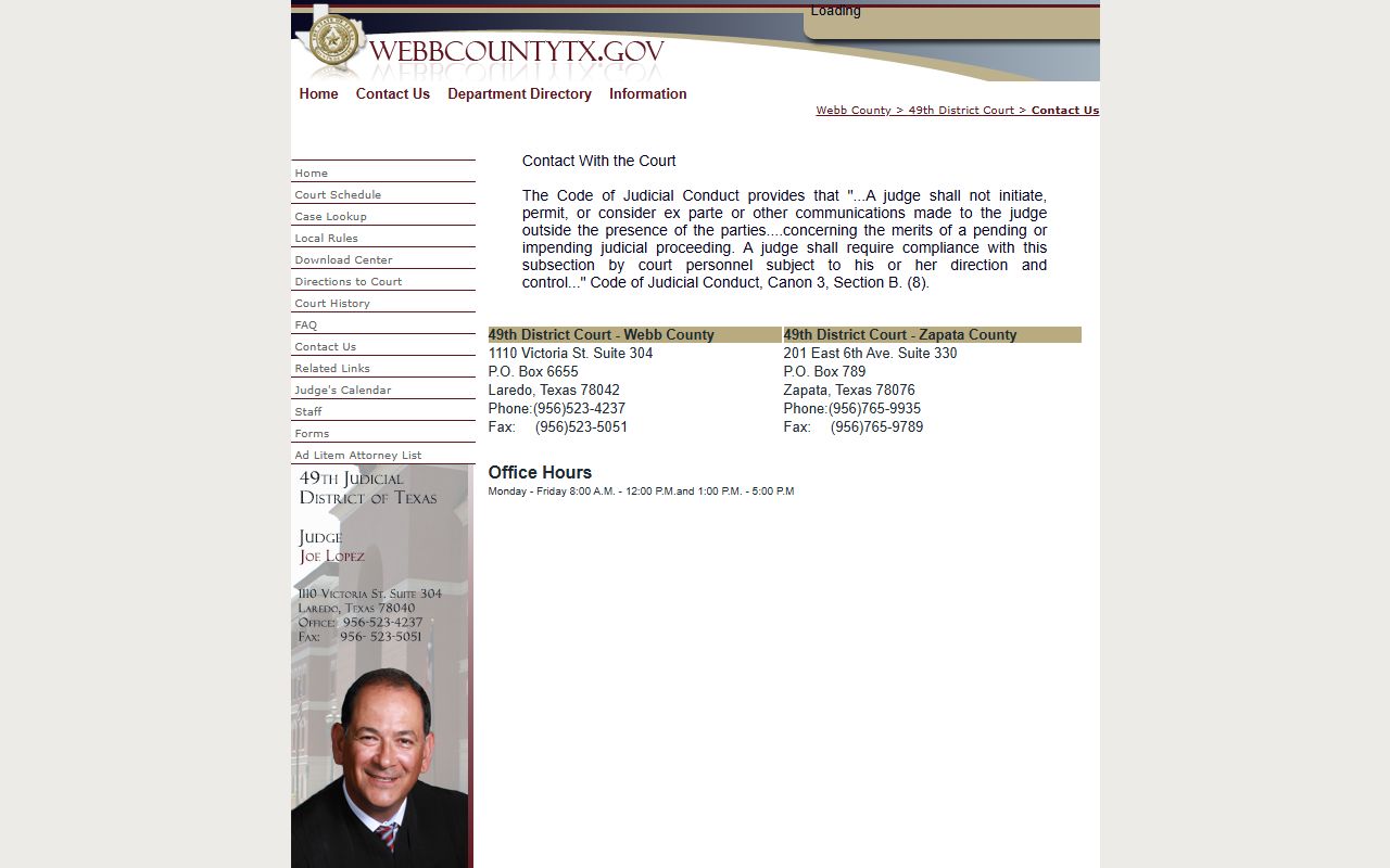 49th Webb County District Court contact page