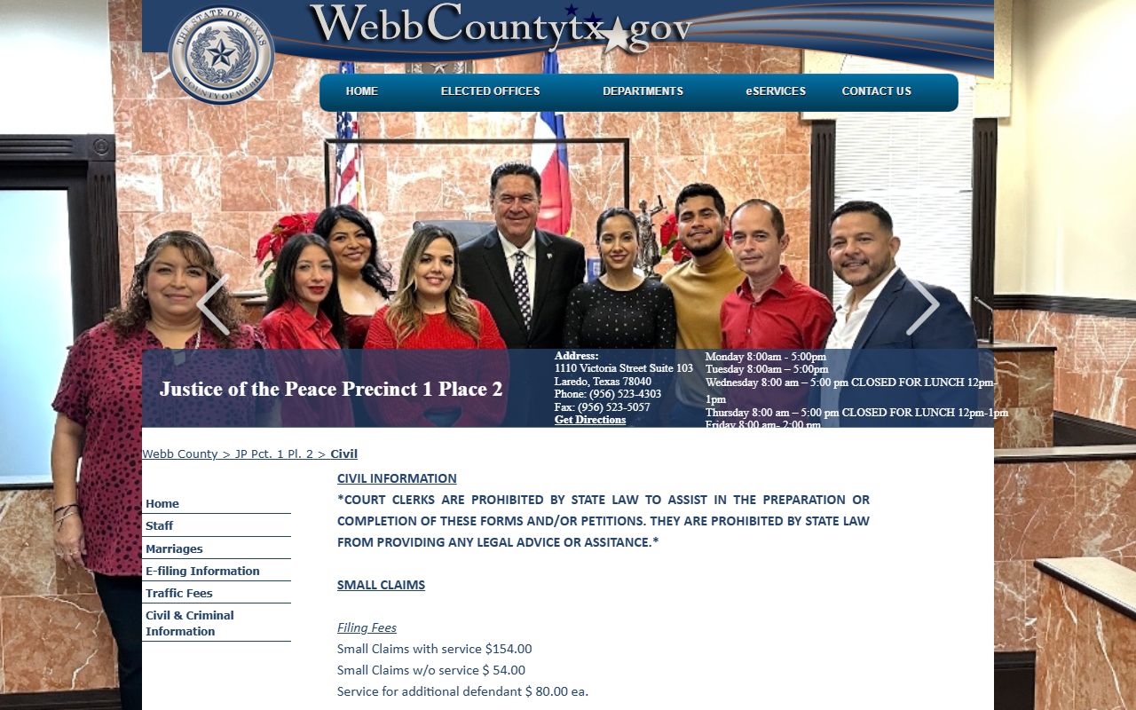 Webb County justice court page for traffic and capias pro fine warrants