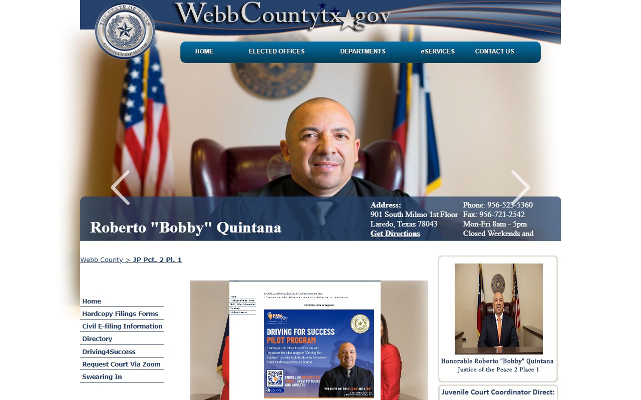 Webb County JP 2-1 page for traffic court records and e-filing